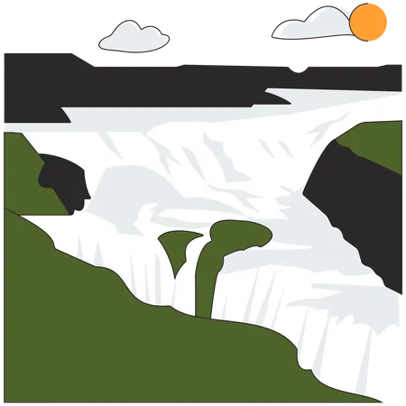 Iceland - Gullfoss Waterfall  Illustration