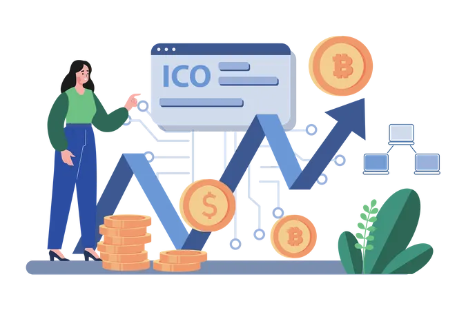 ICO Blockchain Illustration Concept On White Background Illustration