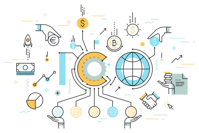ICO or initial coin offering  Illustration