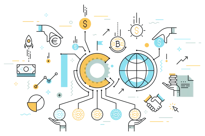 ICO or initial coin offering Illustration