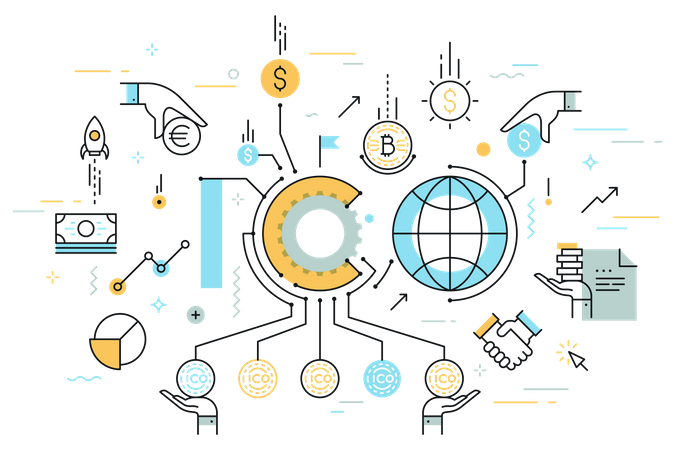 ICO or initial coin offering  Illustration