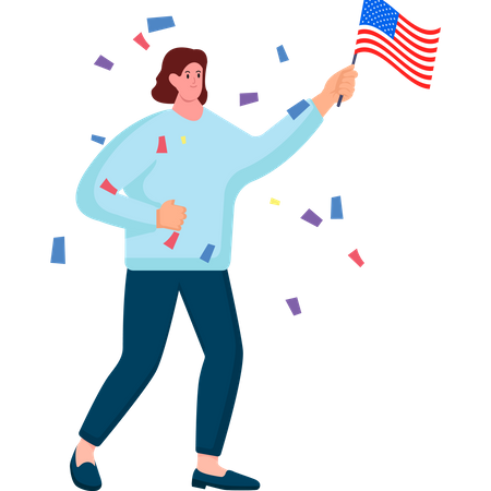 Iconic Flag in the Hands of a Patriotic Woman  Illustration