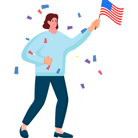 Iconic Flag in the Hands of a Patriotic Woman  Illustration