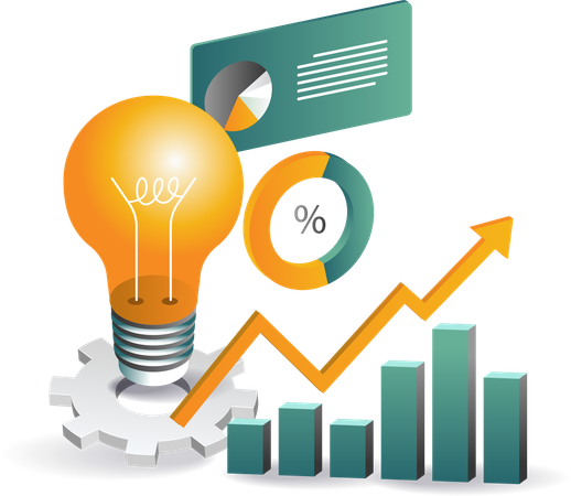 Idea de crecimiento empresarial con informe  Ilustración