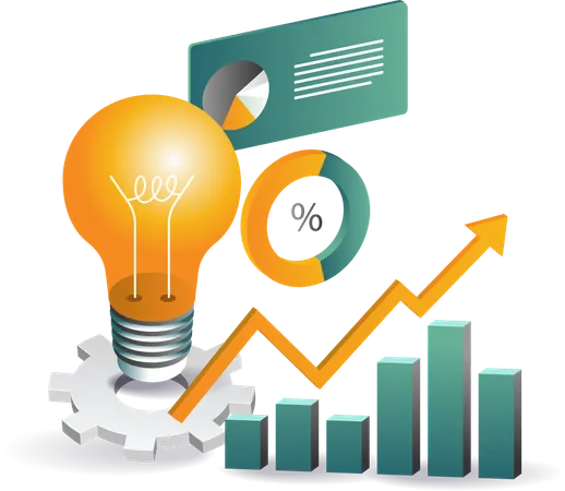 Idea de crecimiento empresarial con informe  Ilustración