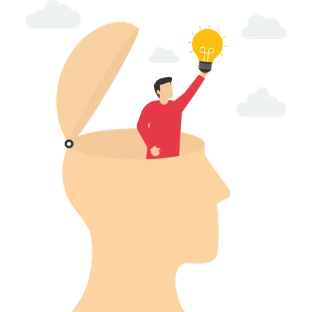 Idea Discovery Looking For A Way Out Or Scratching The Inside Of Head Exploration Idea Search Concept Happy Entrepreneur Managed To Find Precious Light Bulb Idea In His Head Illustration
