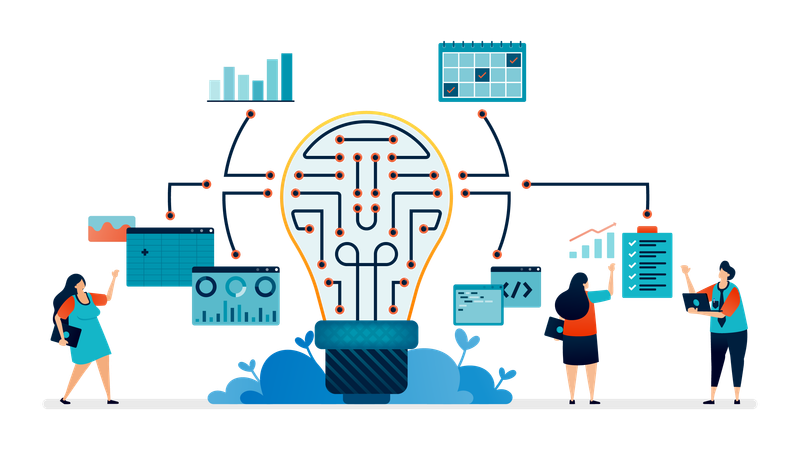 Ideas de red con aprendizaje automático eficaz en análisis de datos  Ilustración