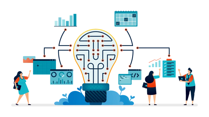 Ideas de red con aprendizaje automático eficaz en análisis de datos  Ilustración