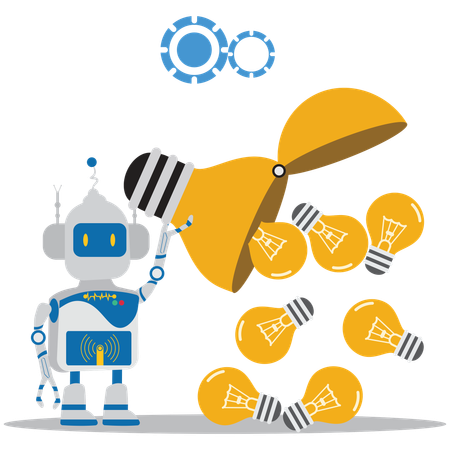 Lâmpada de ideia com inteligência artificial  Ilustração