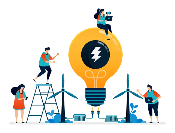 Ideias para energia alternativa ecologicamente correta para inspiração no tratamento das mudanças climáticas  Ilustração