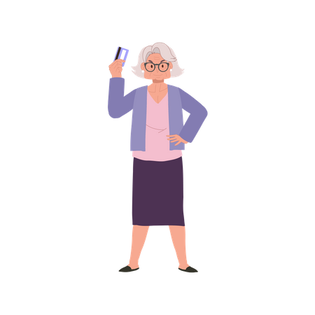Mulher idosa com cartão de crédito  Ilustração