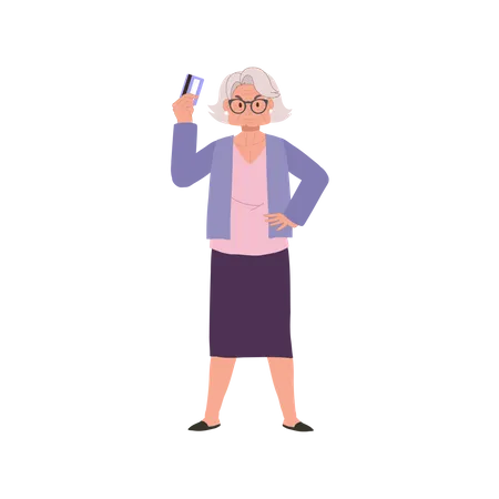 Mulher idosa com cartão de crédito  Ilustração