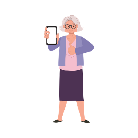 Mulher idosa com smartphone  Ilustração
