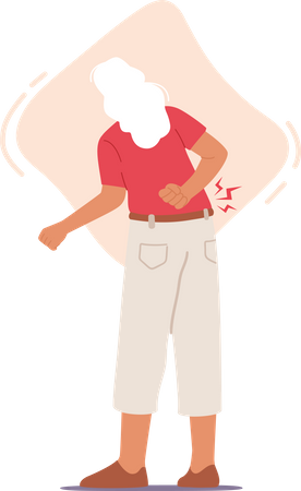 Idosa sofre de dor nas costas  Ilustração