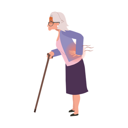 Mulher idosa que sofre de dor nas costas  Ilustração