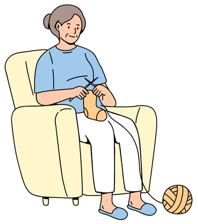 Mulher idosa tricotando  Ilustração