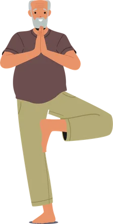 Idoso Masculino Stand em Yoga Asana Pose  Ilustração
