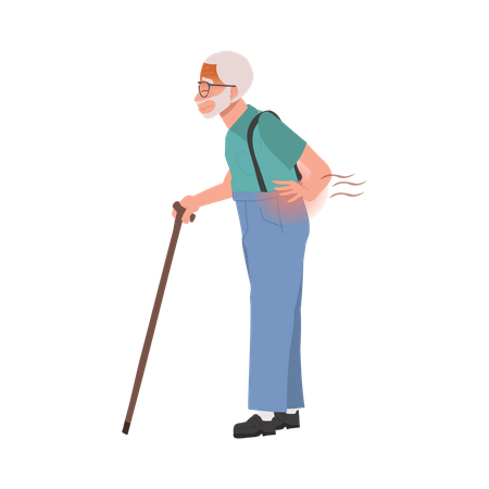 Homem idoso que sofre de dor nas costas  Ilustração