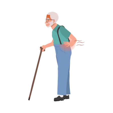 Homem idoso que sofre de dor nas costas  Ilustração