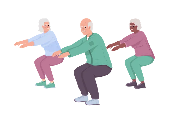 Pessoas idosas fazendo exercício  Ilustração