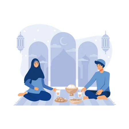 Iftar Eating After Fasting feast party Illustration