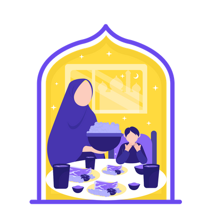 L'heure du déjeuner de l'iftar  Illustration