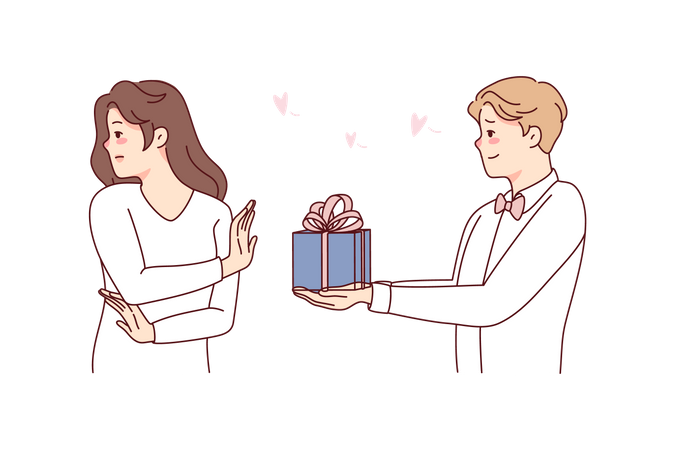 Ignorant girlfriend ignore gift from boyfriend Illustration