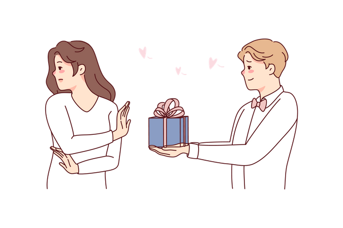 Ignorant girlfriend ignore gift from boyfriend  Illustration