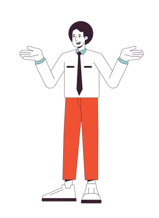 Ignorant Office Worker Shrugging With Confusion Flat Line Color Vector Character Editable Outline Full Body Person On White Afro Hair Employee Simple Cartoon Spot Illustration For Web Graphic Design イラスト