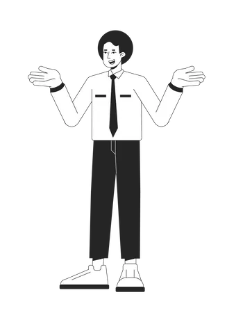 Ignorant Office Worker Shrugging With Confusion Flat Line Black White Vector Character Editable Outline Full Body Person On White Simple Cartoon Isolated Spot Illustration For Web Graphic Design イラスト