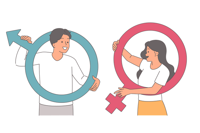 Igualdade de gênero para homens e mulheres positivos que não apresentam problemas de comunicação  Illustration
