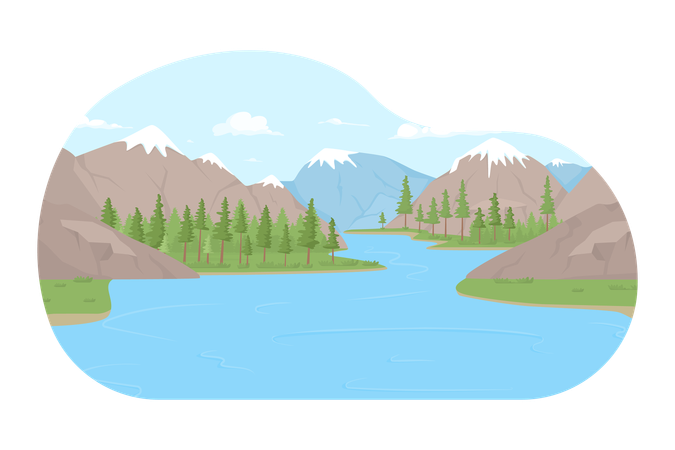 Îles de montagne entourées d'eau  Illustration