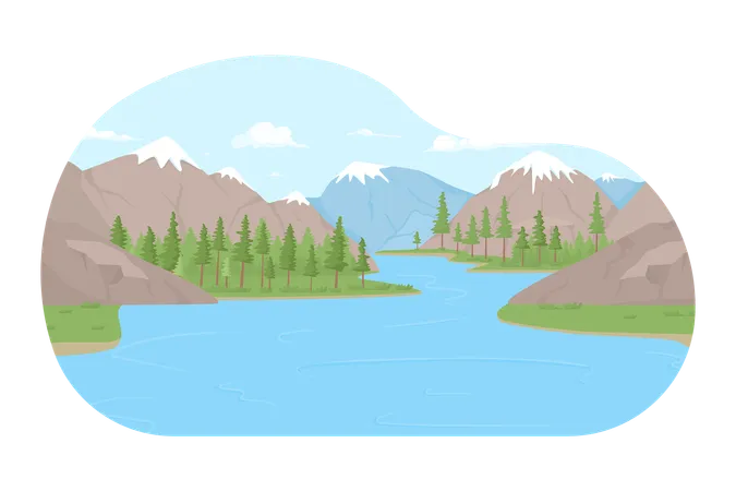 Îles de montagne entourées d'eau  Illustration