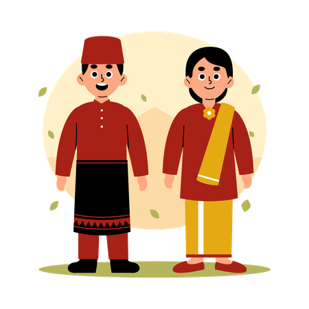 Couple traditionnel des îles Riau en vêtements culturels, îles Riau  Illustration