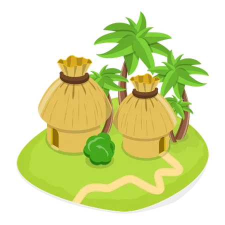 Ilha com cabanas e árvores  Illustration