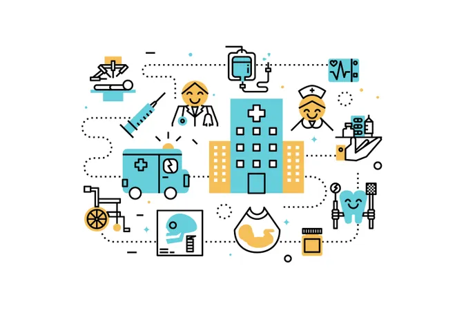 Illustration des icônes de la ligne de soins de santé et médicale  Illustration