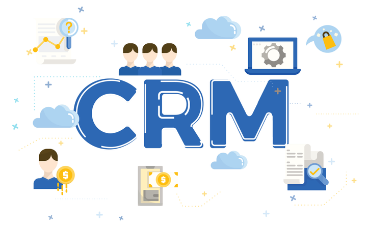 Illustration du concept de gestion de la relation client (CRM) avec des icônes plates  Illustration