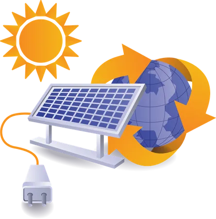 Illustration du monde écologique de l'énergie électrique des panneaux solaires  Illustration