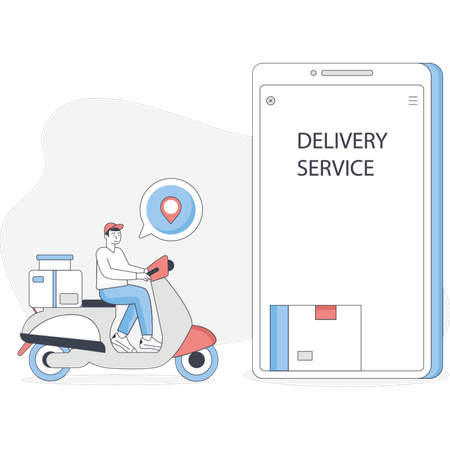 Illustration of a delivery service app concept featuring a smartphone with delivery icons and a map interface  Illustration