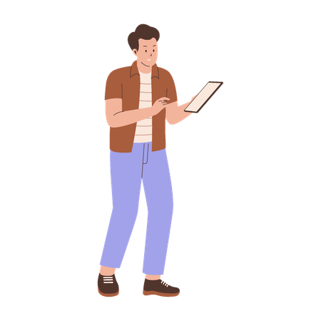 Illustration of Man Using Tablet in Casual Attire  Illustration