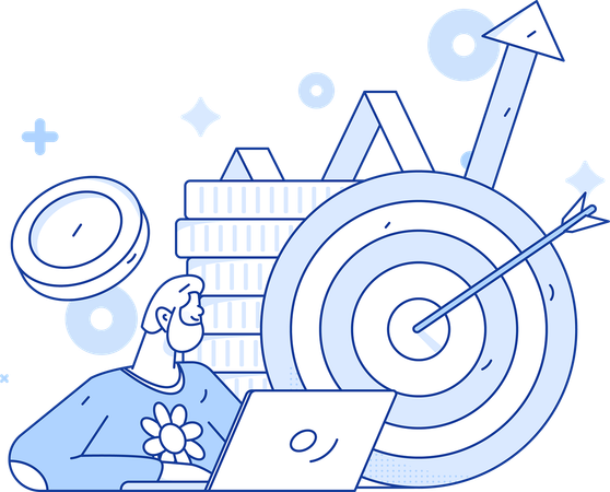 Homme travaillant sur un objectif de croissance  Illustration