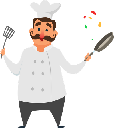 Illustrations male female professional chef action poses  Illustration