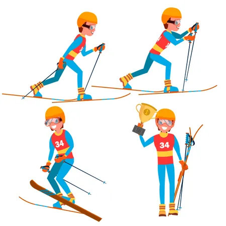Vetor Masculino Do Jogador De Esqui Descanso De Atividades De Inverno Estancia De Esqui Ilustracao De Personagem De Desenho Animado Plano Isolado Ilustração