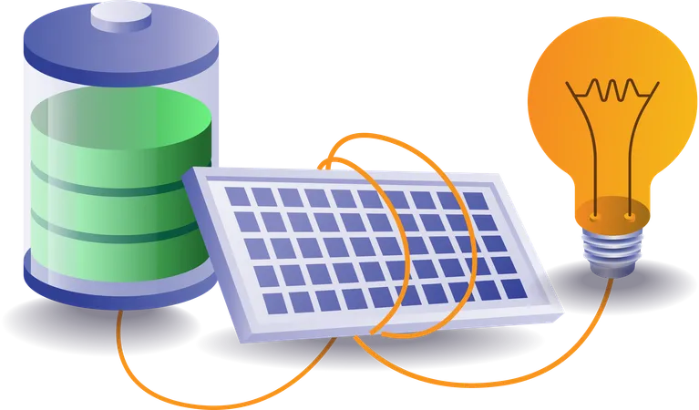 Ilustração do conceito de painel solar de bateria de armazenamento de energia elétrica  Ilustração
