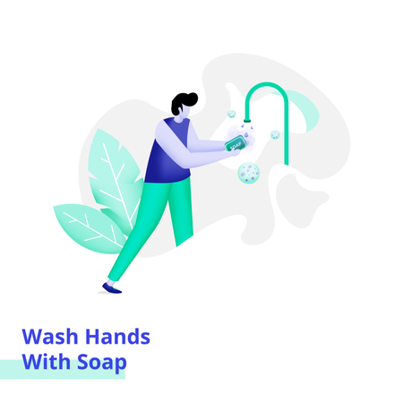 Ilustração da página inicial de Lavar as mãos com sabão  Ilustração