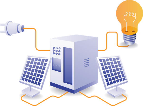 Ilustração da energia da bateria do painel solar ecológico para toda a vida  Ilustração