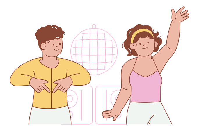 Ilustração de dança lúdica com bola de discoteca  Ilustração