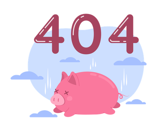 404 ilustração de estado vazio do vetor porquinho rosa exausto  Ilustração