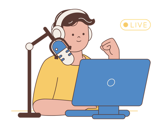 Ilustração de homem transmitindo podcast ao vivo  Ilustração