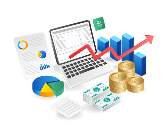 Ilustração isométrica conceito 3d de gerenciamento de análise financeira de negócios  Ilustração